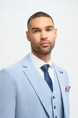 Herren 3-teiliger Anzug Hellblau Sommer Leinen Tailored Fit Hochzeit Abschlussball Klassisch