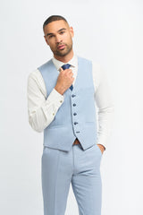 Herren 3-teiliger Anzug Hellblau Sommer Leinen Tailored Fit Hochzeit Abschlussball Klassisch