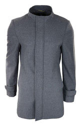 Mens 3/4 Long Overcoat Grey Jacket Coat Removable Hood Smart Casual Winter Warm Wool
