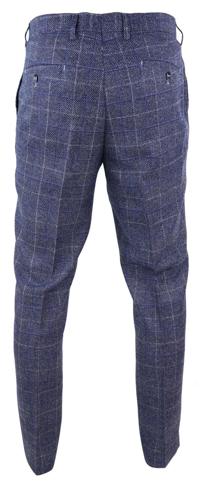 Mens Blue Check Vintage Trousers - Cavani Miles