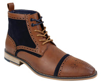 Mens Tan/Navy Leather & Velvet Akle Boots