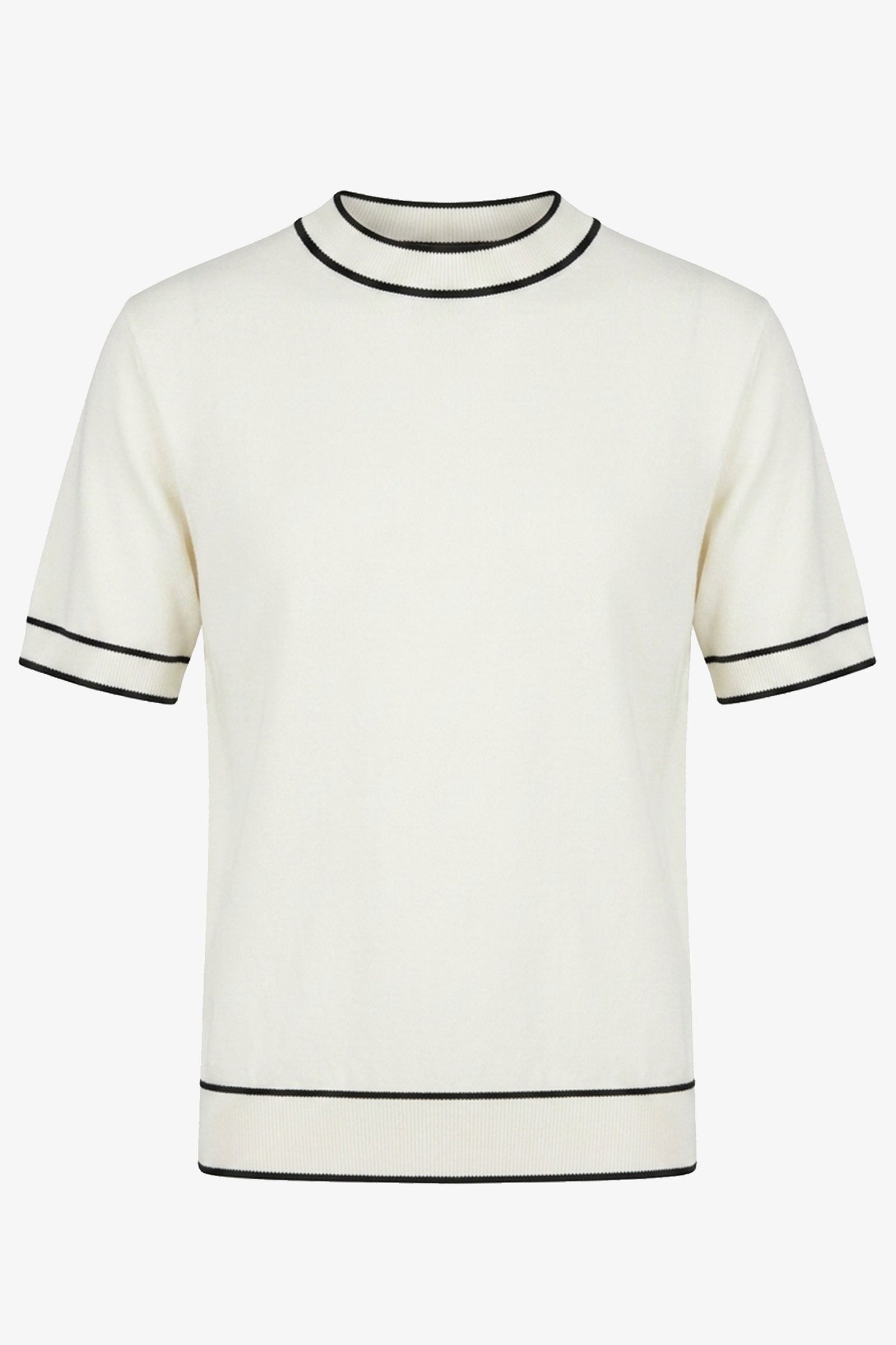 Herren-T-Shirt in Off-White, Strick, normale Passform, Rundhalsausschnitt mit Kontrastbesatz