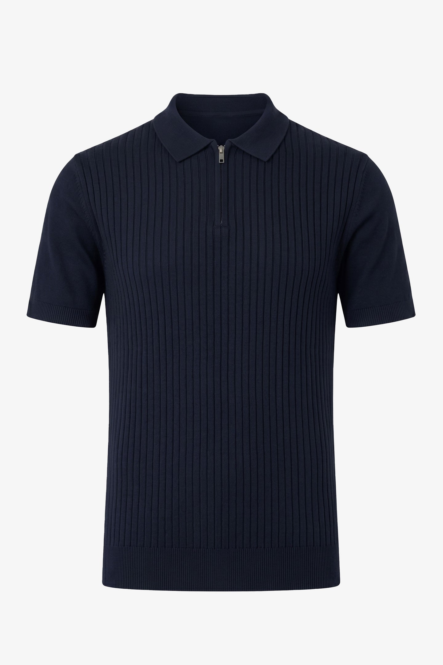 Marineblaues Strick-Poloshirt mit Reißverschluss für Herren