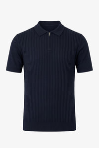 Marineblaues Strick-Poloshirt mit Reißverschluss für Herren