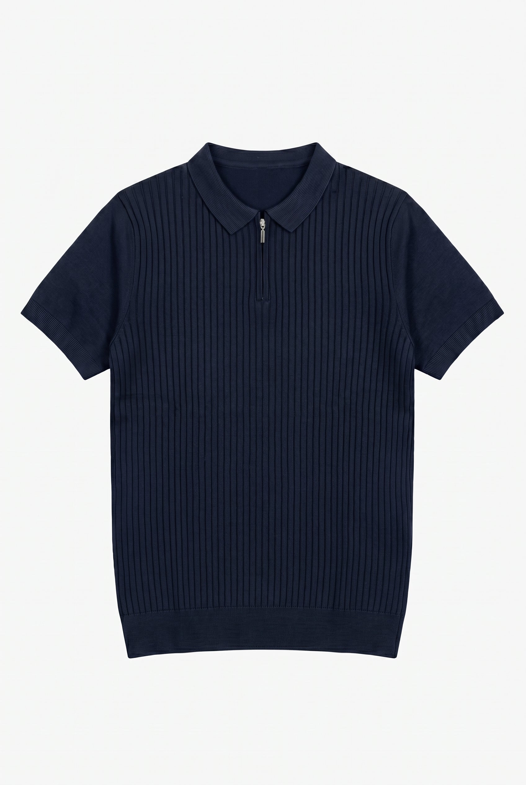Marineblaues Strick-Poloshirt mit Reißverschluss für Herren