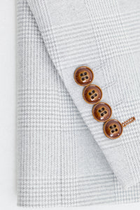 Mark Herrenanzug, dreiteilig, Tweed, kariert, mit braunem Besatz, Grau/Stein, für Hochzeiten und Abschlussbälle