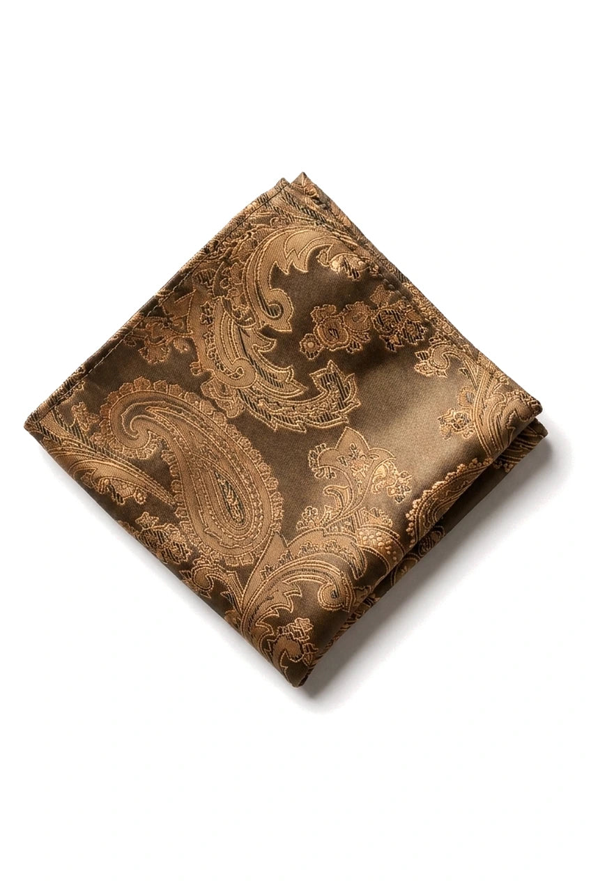 Paisley Hals Bronze Krawatte Geschenk-Set Einstecktuch Manschettenknöpfe Krawatte Floral Satin