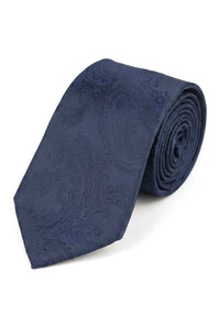 Paisley-Krawatte, Marineblau, Geschenkset, Einstecktuch, Manschettenknöpfe, Krawatte, Blumenmuster, Satin