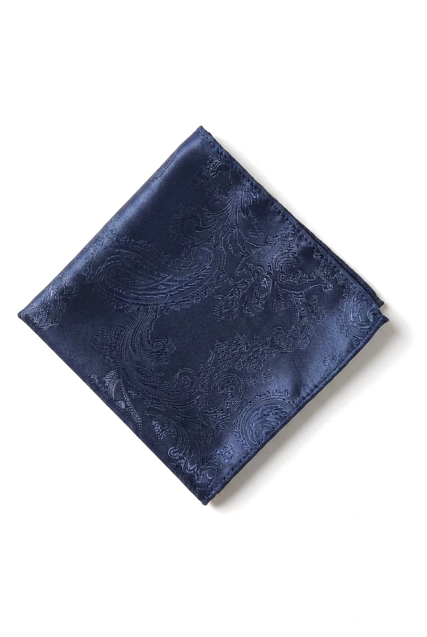 Paisley-Krawatte, Marineblau, Geschenkset, Einstecktuch, Manschettenknöpfe, Krawatte, Blumenmuster, Satin