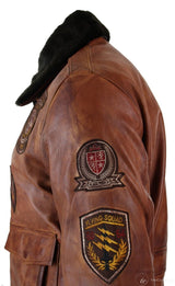 Mens Aviator Flying Pilot Bomber Jacket Vintage Tan Removable Black Fur Collar-Nevada Timber