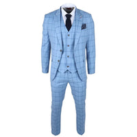 Plowman Men's Light Blue 3-Piece Checked Suit