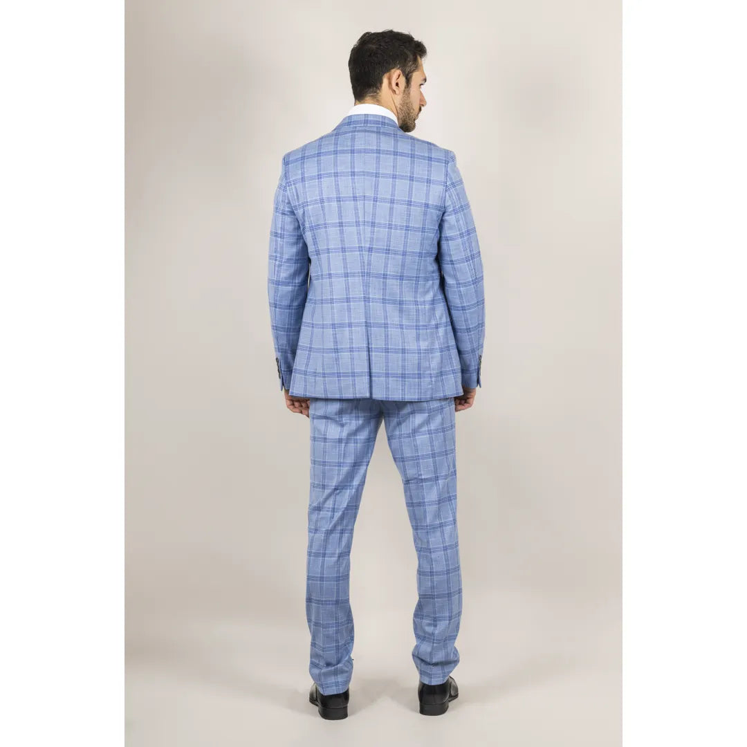 Plowman Men's Light Blue 3-Piece Checked Suit