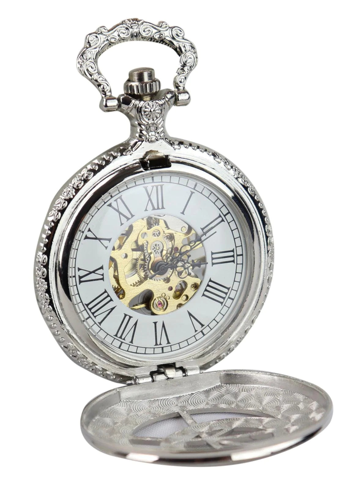 Automatic Mechanical Vintage Pocket Watch Silver Color