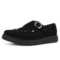 Spitz zulaufende Creeper-Plateauschuhe aus schwarzem Wildleder mit Monk-Schnalle