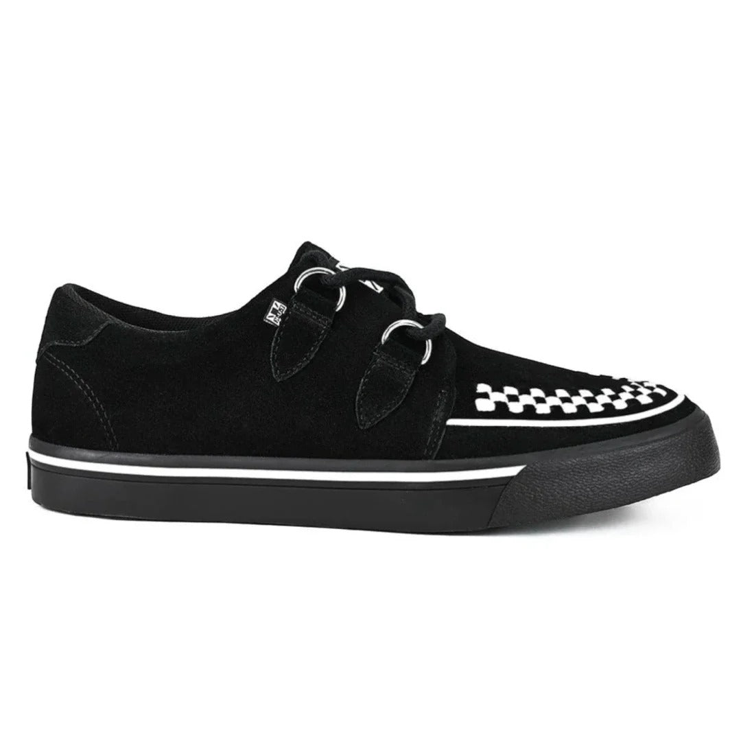Spitz zulaufende Creeper Sneaker, schwarz-weiße Wildleder-Plateauschuhe