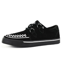 Spitz zulaufende Creeper Sneaker, schwarz-weiße Wildleder-Plateauschuhe