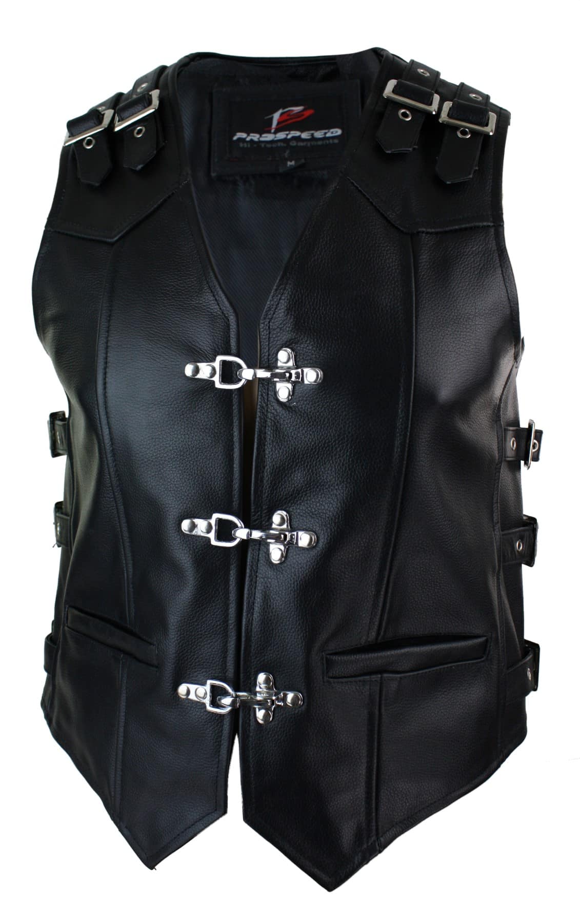 Mens Real Hide Leather Biker Motorcycle Waistcoat Vest Buckle Belted Hook