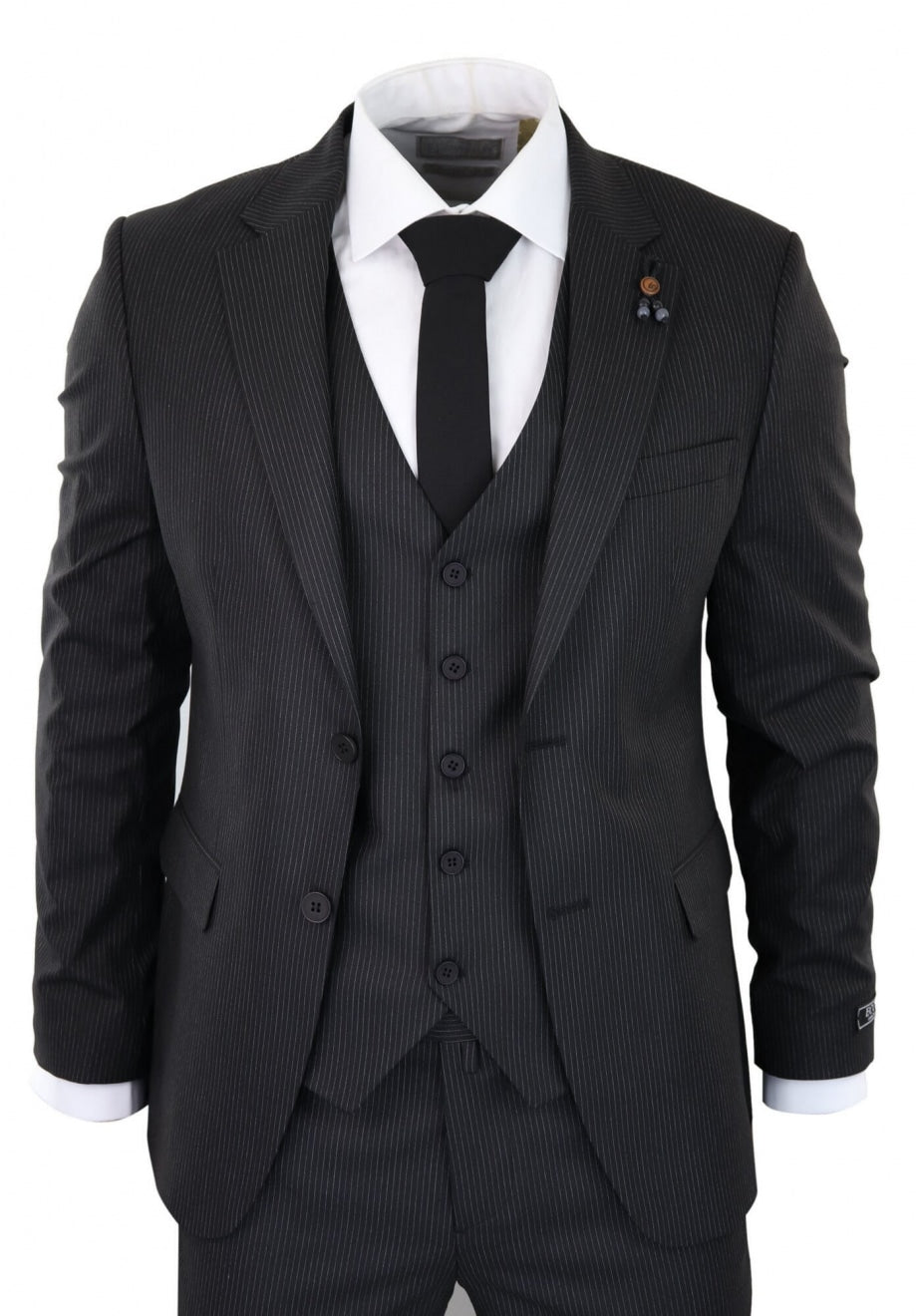 Black Pinstripe 3 Piece Suit - RC20-02