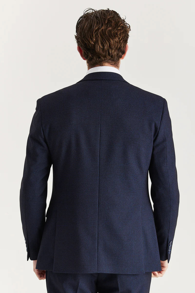 Regent – Herrenblazer in Marineblau mit Karomuster und taillierter Passform