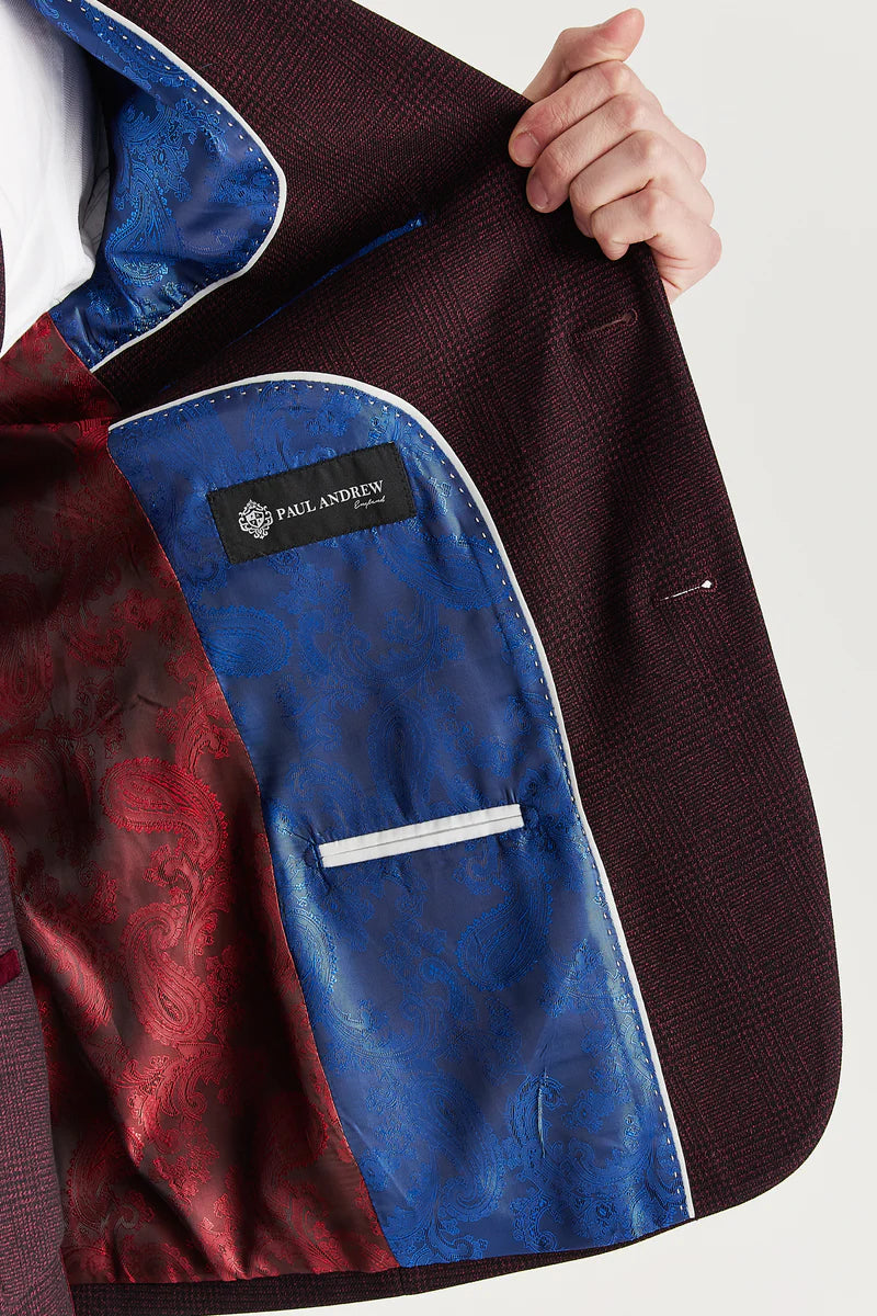 Regent – Herrenblazer in Weinrot mit Karomuster und taillierter Passform