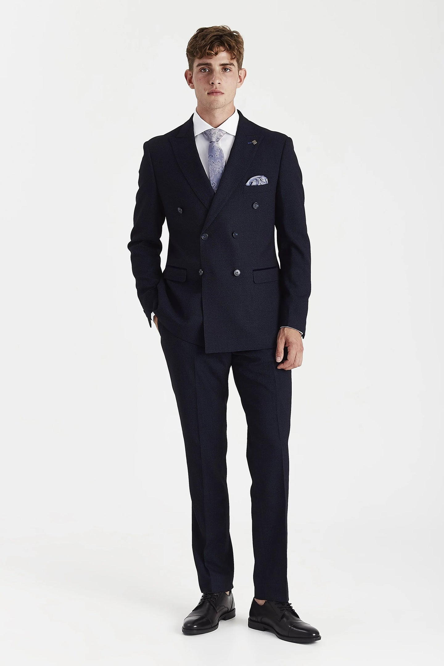 Regent – Marineblauer, karierter, zweireihiger Blazer für Herren