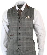 Mens Check Tweed 3 Piece Blue Navy Suit Vintage Retro Tailored Fit Prince Of Wales