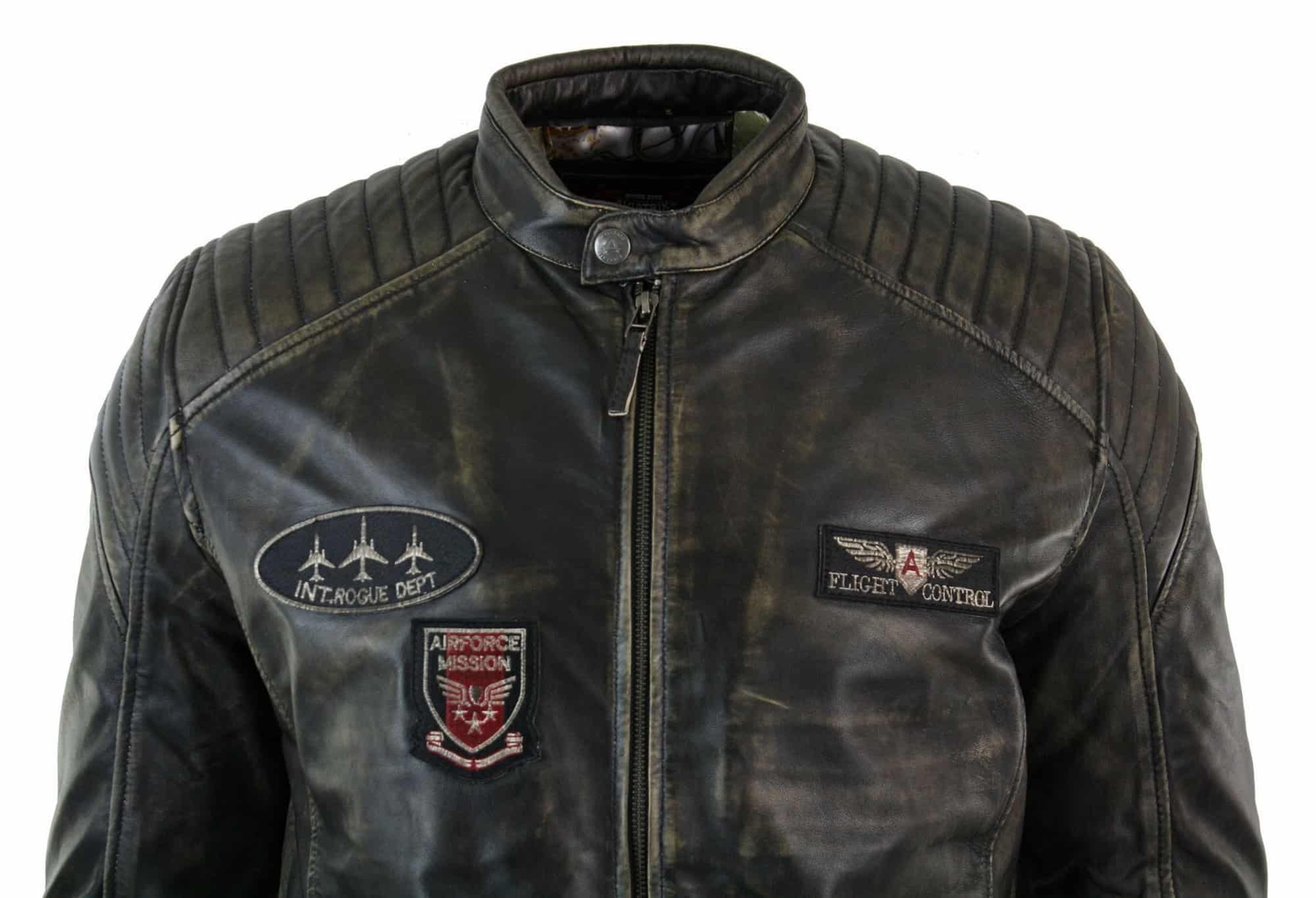 Real Leather Washed Biker Airforce Jacket Distressed Casual Fit Retro Vintage for Men