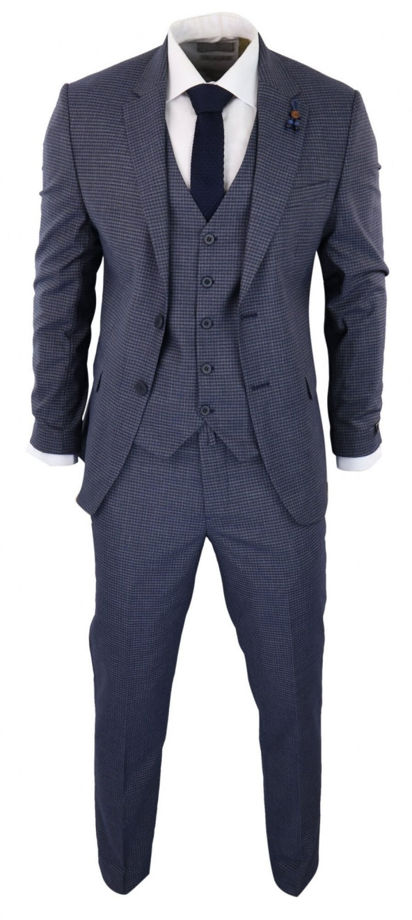 Blue-Grey Sheppard's Check 3 Piece Suit - RK20-11