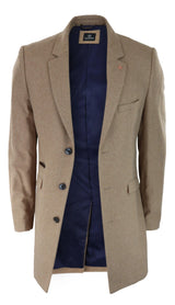 Cavani Mens Classic 3/4 Length Camel Overcoat