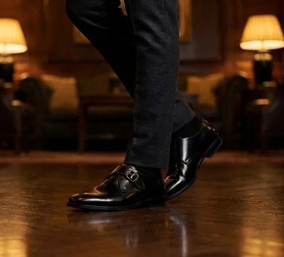 Romero - Schwarze Herren-Monk-Strap-Schuhe, poliert