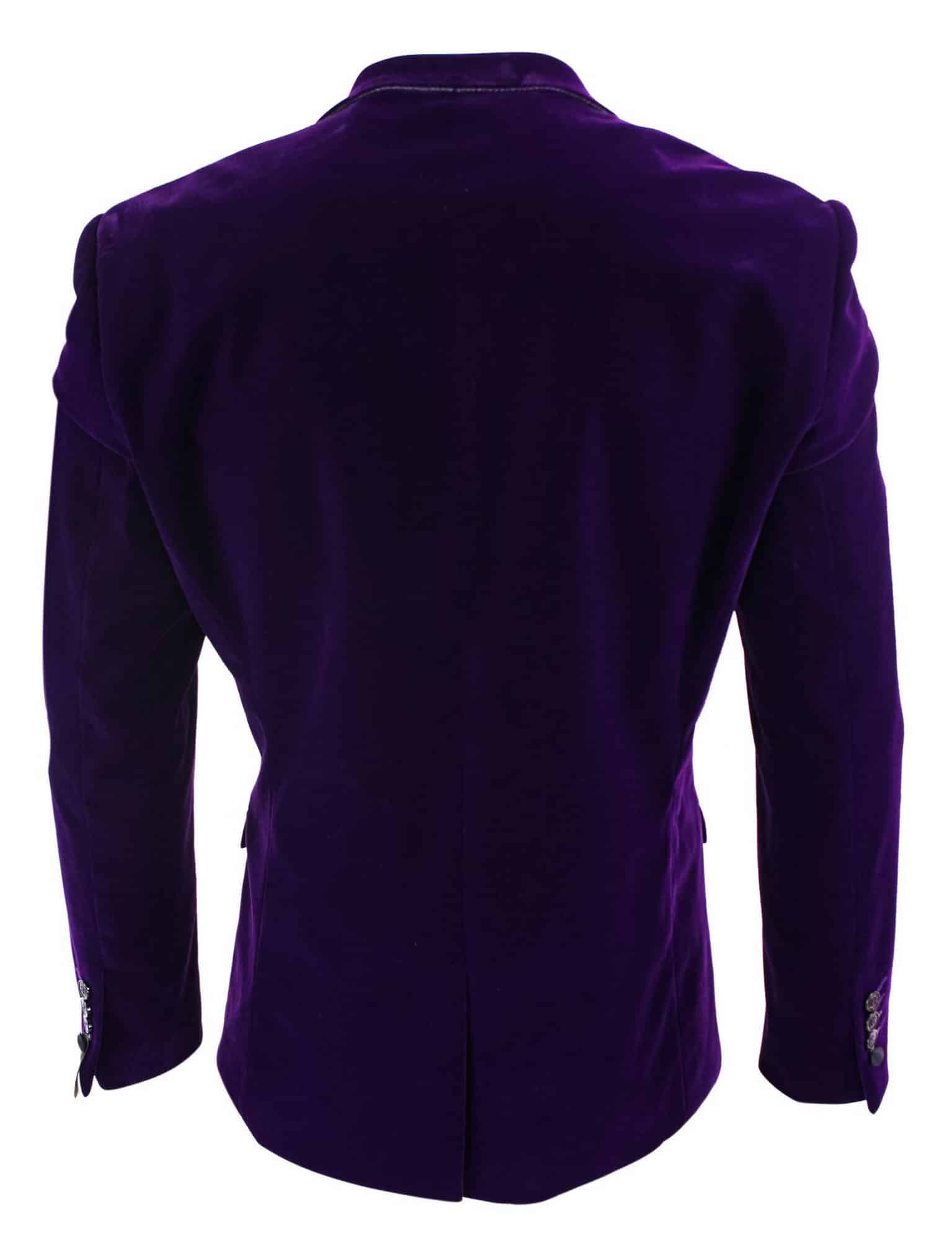 Cavani Rosa - Mens Soft Velvet Black Navy 1 Button Dinner Jacket Tuxedo Blazer Smart Casual Fit-Purple