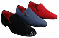 Mens Slip On Suede Driving Loafers Shoes Leather Smart Casual Red Blue Black