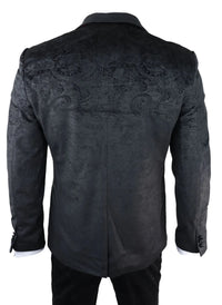 Mens Marc Darcy Velvet Paisley Black Fit 3 Piece Suit Tuxedo Dinner Jacket Wedding