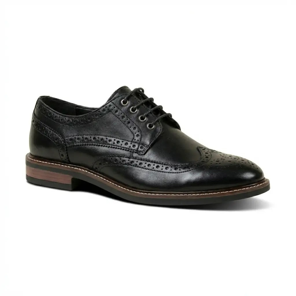 Stokes - Schwarze Herren-Brogue-Schnürschuhe aus Leder