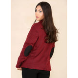 Damen-Blazer aus Tweed mit Fischgrätmuster, weinrot, klassisch im Stil der 1920er Jahre