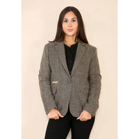 Damen-Blazer aus Fischgrät-Tweed, Eichenbraun, klassische Jacke