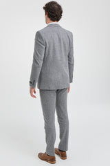 Hellgrauer 3-teiliger Tweed-Anzug mit Fischgrätenmuster für Herren - STZ11