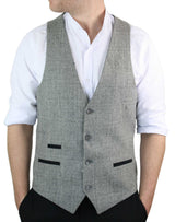 Mens Waistcoat Wool Check Herringbone Tweed Brown Black Classic Vintage Fit