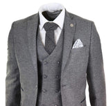 Mens 3 Piece Grey Suit with Double Breasted Waistcoat