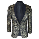 STZ64-65 - Men's Velvet Paisley Floral Blazer Black Tuxedo Jacket