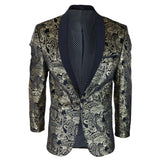 STZ64-65 - Men's Velvet Paisley Floral Blazer Black Tuxedo Jacket