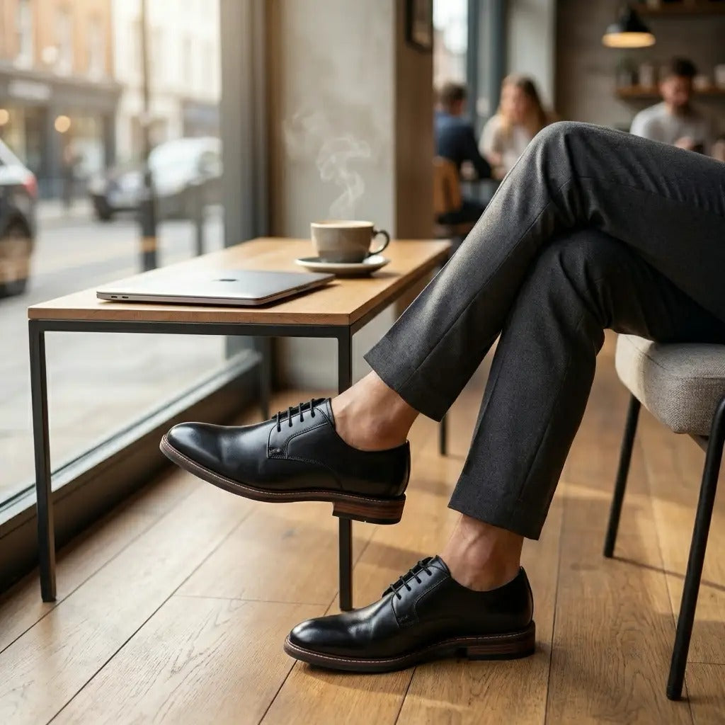 Tanner - Schwarze Herren-Derby-Schnürschuhe aus Leder mit schlichter Zehenpartie