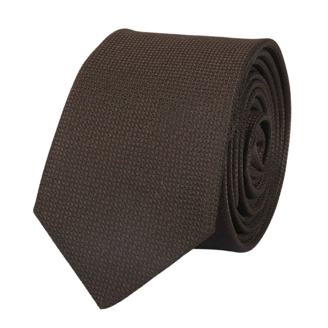 Men's Tie Pocket Sqaure Set Formal Solid Necktie - Brown