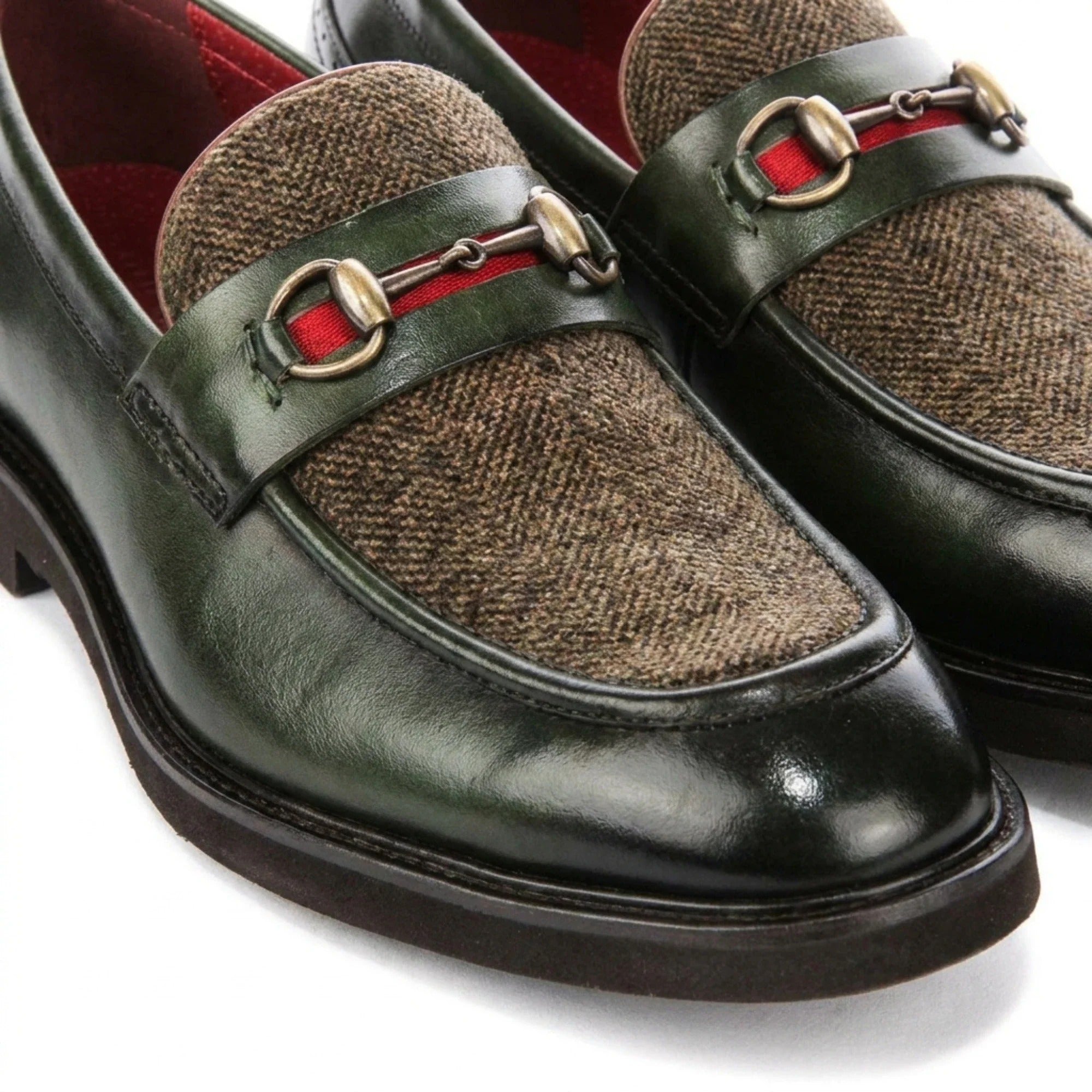 Tristian - Grüne Herren-Loafer aus Tweed mit Fischgrätmuster