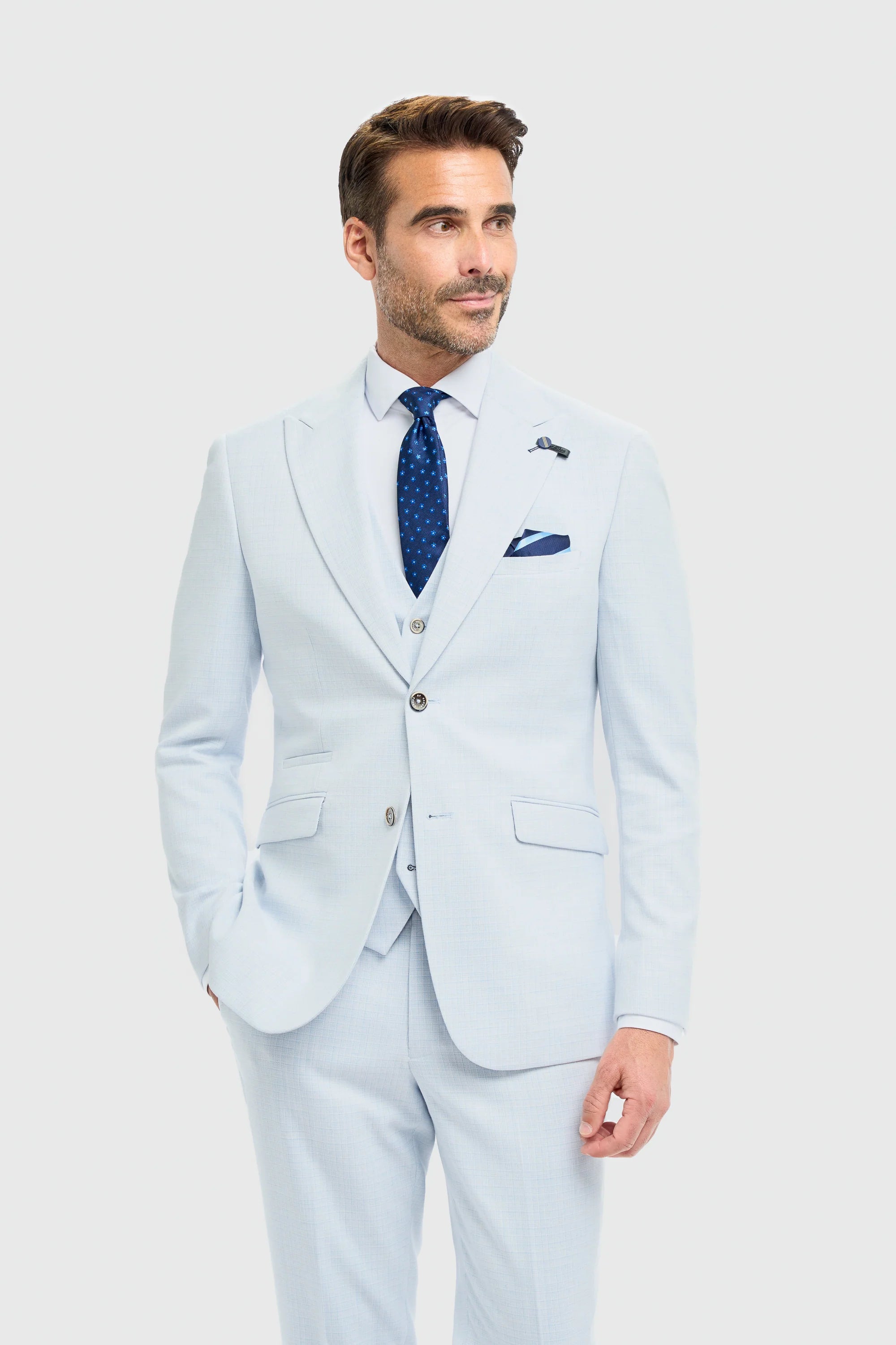 Tropez - Men's 3 Piece Sky Blue Tailored Fit Suit