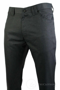 Mens Pin Stripe Straight Cut Trousers Smart Casual Grey Short Reg Long Office Work