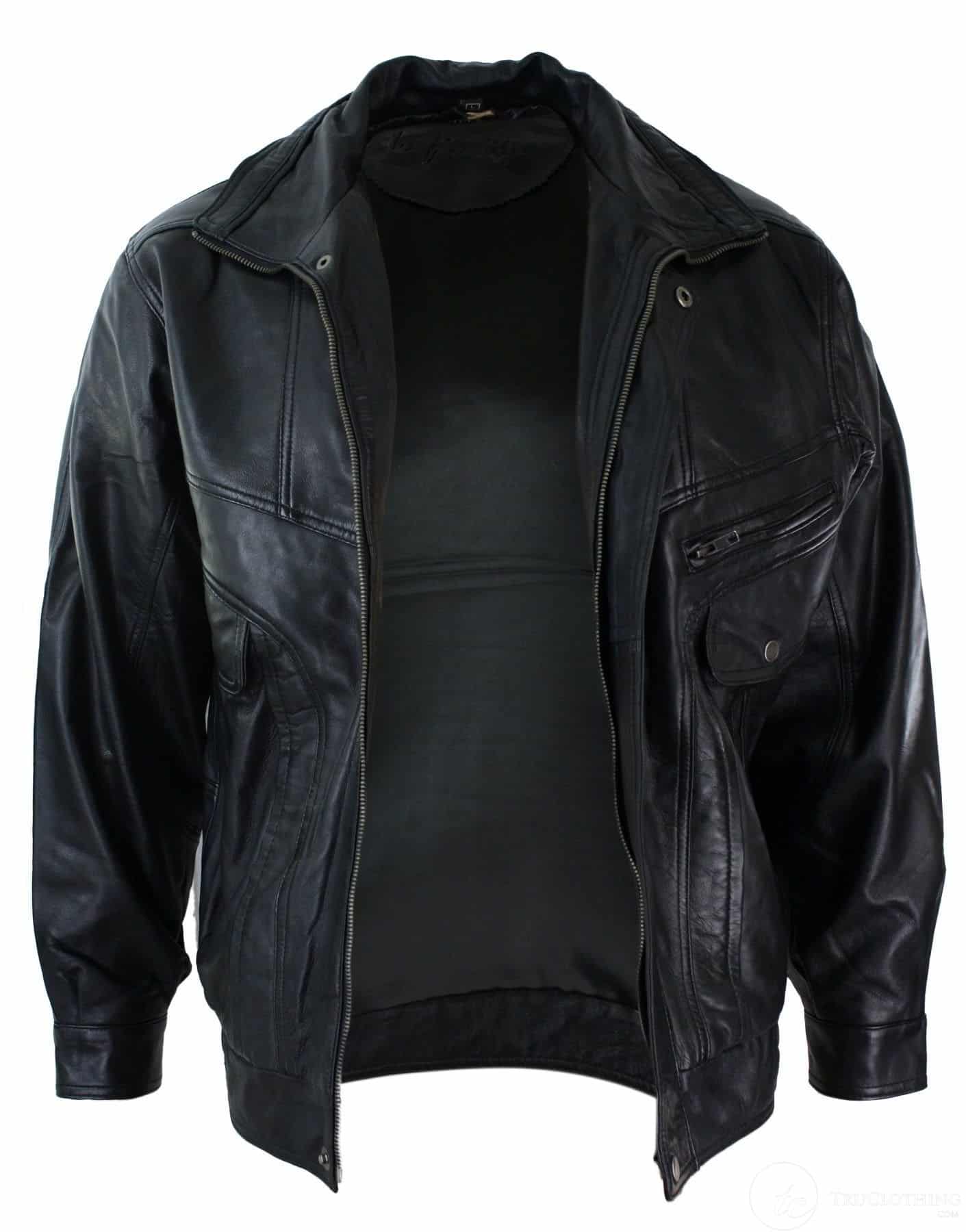 Mens Classic Bomber Black Nubuck Washed Brown Real Leather Jacket-Black