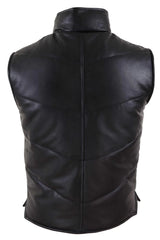Mens Real Leather Waistcoat Gilet Quilted Puffer Design Warm Zip Casual Black