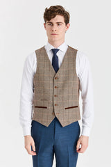Viceroy-Anzug in Marineblau mit kontrastierender Weste aus Harris Brown Tweed