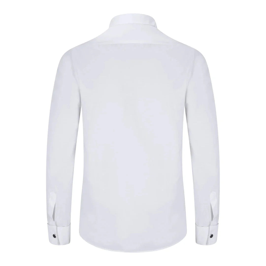 Men's Wing Collar White Shirt Pleated Tuxedo Double Cuff Satin Cotton